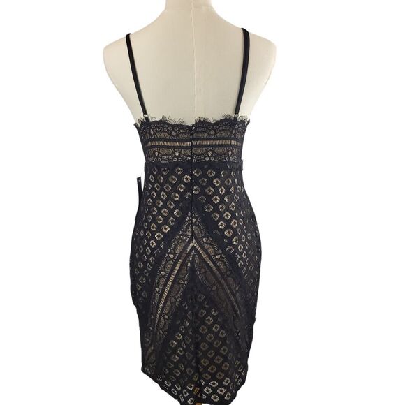 NEW Lulus Small Black Lace Dress Square Neck Beige Lining Back Zip Bodycon Party - Picture 9 of 16